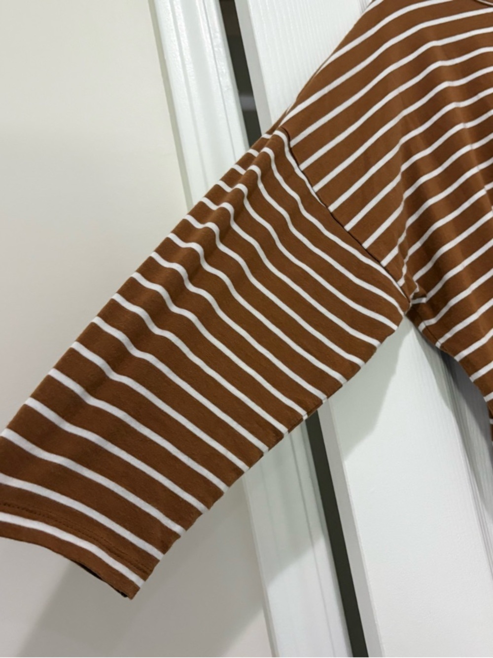 Orvis Women’s Medium Perfect Tee Pima Cotton Striped Brown & White Crewneck - Picture 7 of 13
